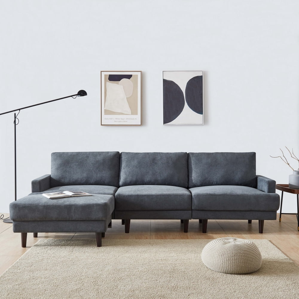 104.6" L-Shaped Sectional Sofa With Removable Ottoman, Modern Fabric ... inside Coaster David 3-Piece Modern Fabric Upholstered Sectional In Gray