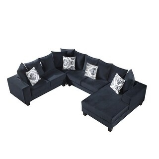 110" Velvet U-Shape Sectional Sofa W/ Chaise Lounge & Pillows, Black ... inside Beyan Signature Valencia 126" 3-Piece Velvet U-Shaped Sectional In Black