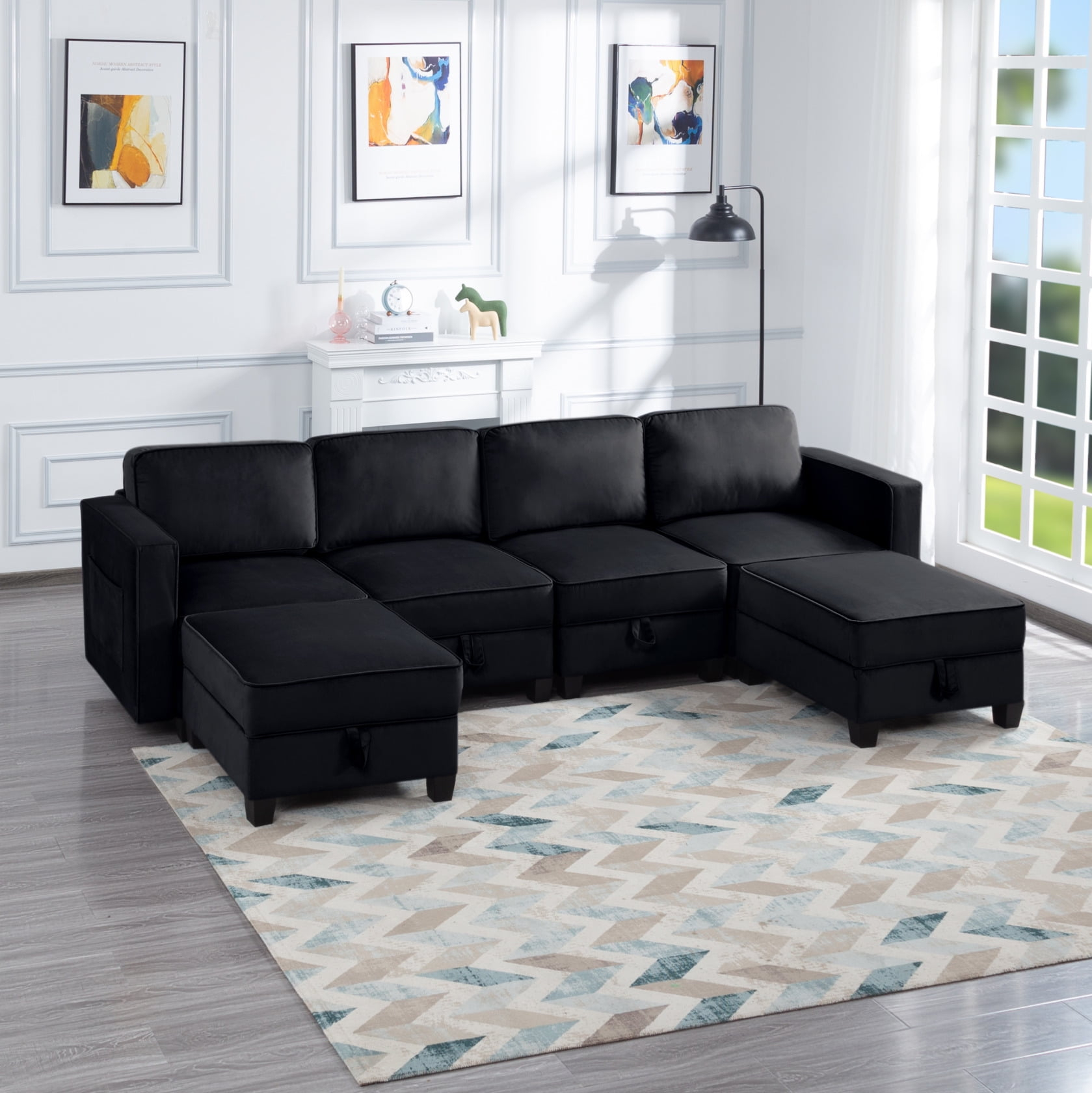 116'' Velvet U Shaped Sectional Sofa Couch With Storage Function And ... with Beyan Signature Valencia 126" 3-Piece Velvet U-Shaped Sectional In Black