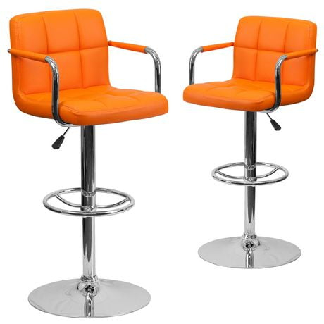 2 Pk. Contemporary Orange Quilted Vinyl Adjustable Height Barstool With ... regarding 2 Pk. Contemporary Orange Vinyl Adjustable Height Barstool With Chrome Base