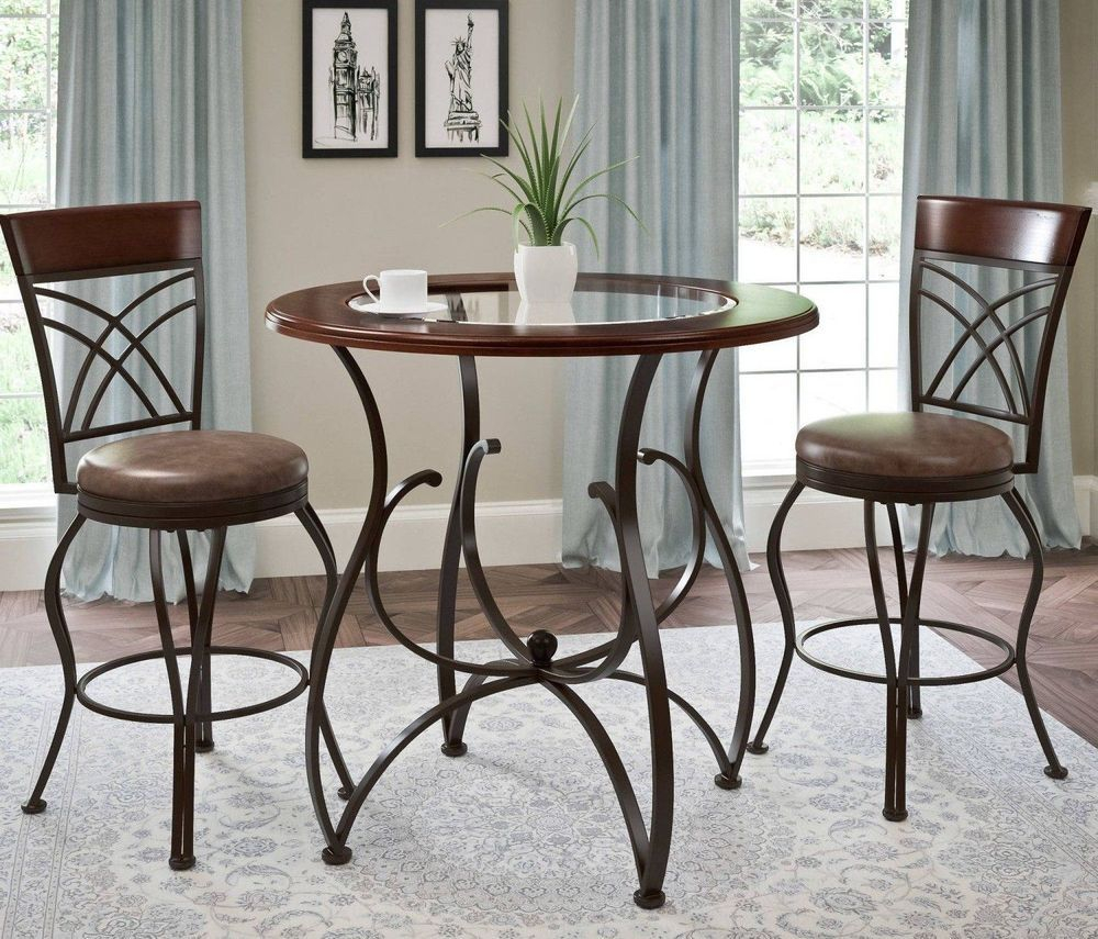 3-Piece Dining Set Table Counter Height Chairs Rustic Barstool And Pub ... in 3-Piece Counter Height Table, Pub Table And 2 Dinette Chairs.