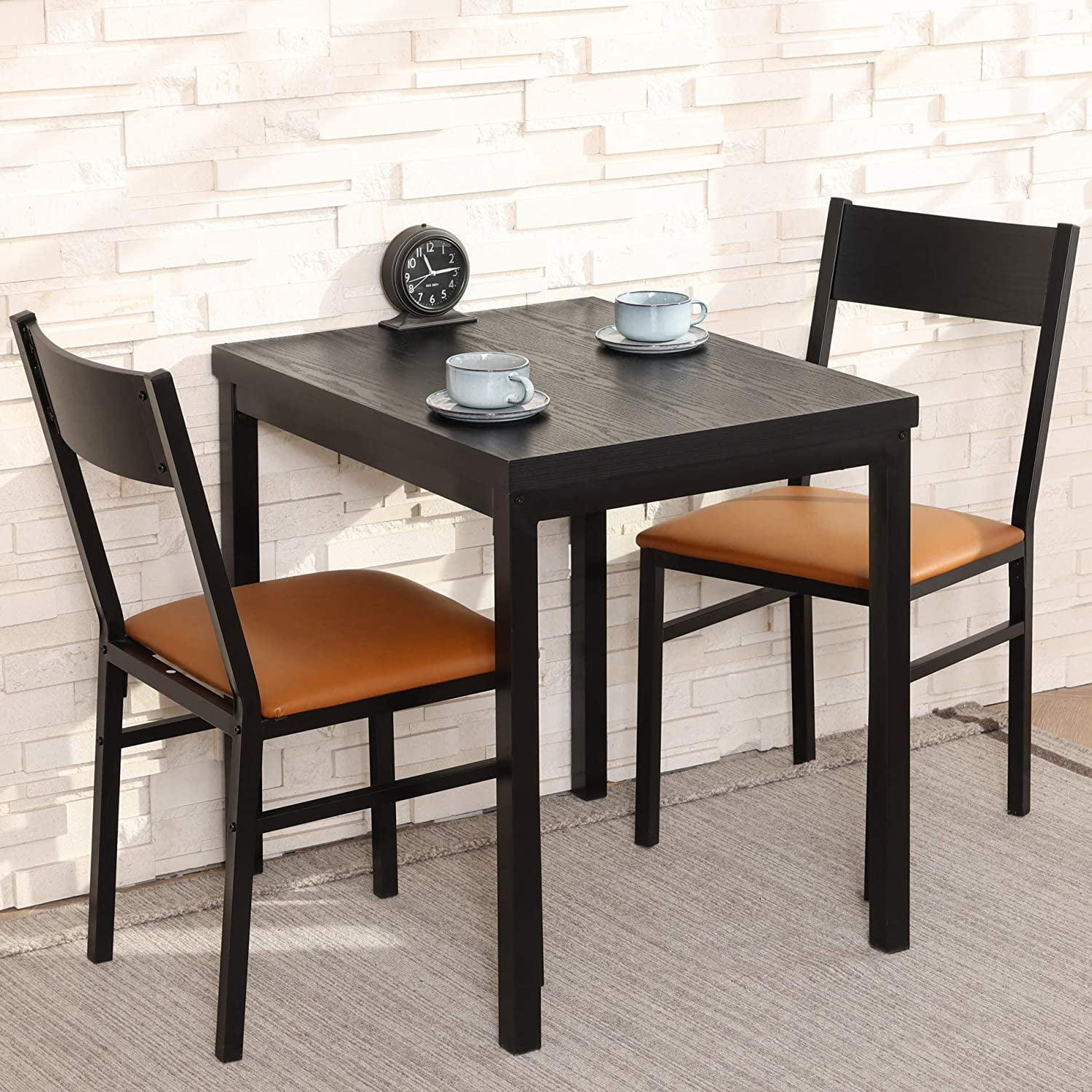 3 Piece Dining Table Set With Cushioned Chairs For 2, Rectangular ... with 3-Piece Table Set For Dining Table And 2 Dinette Chairs