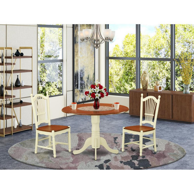 3-Piece Kitchen Dinette Set, Table And 2 Dining Chairs - Contemporary ... with regard to 3-Piece Set, A Round Small Table, 2 Leather Kitchen Chairs, Buttermilk/Cherry