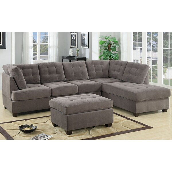 3 Piece Modern Large Tufted Grey Microfiber Sectional Sofa With Ottoman ... throughout Styling Your Living Room with a Gray Coaster David Sectional