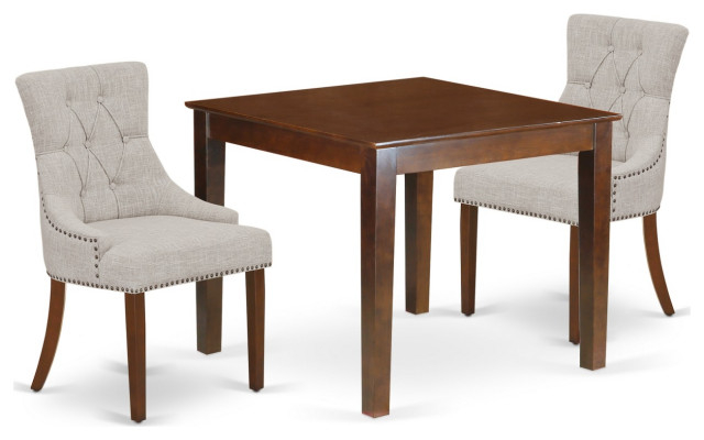 3-Piece Set, Kitchen Table, 2 Parson Chairs-Doeskin Fabric, Mahogany ... throughout Mahogany Wood Kitchen Tables A Timeless Investment