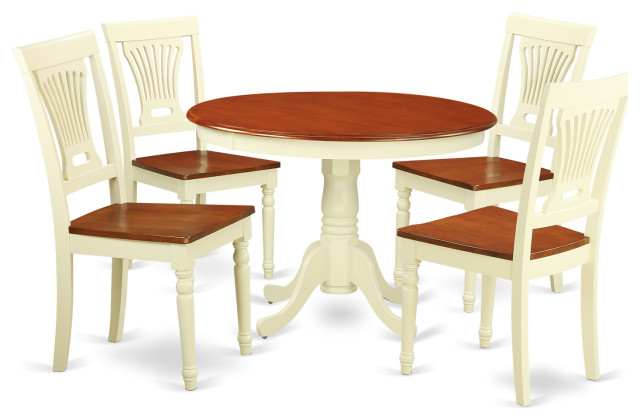 3-Piece Set, Round Dinette Table, 2 Wood Dinette Chairs, Buttermilk ... with 3-Piece Set, A Round Small Table, 2 Leather Kitchen Chairs, Buttermilk/Cherry