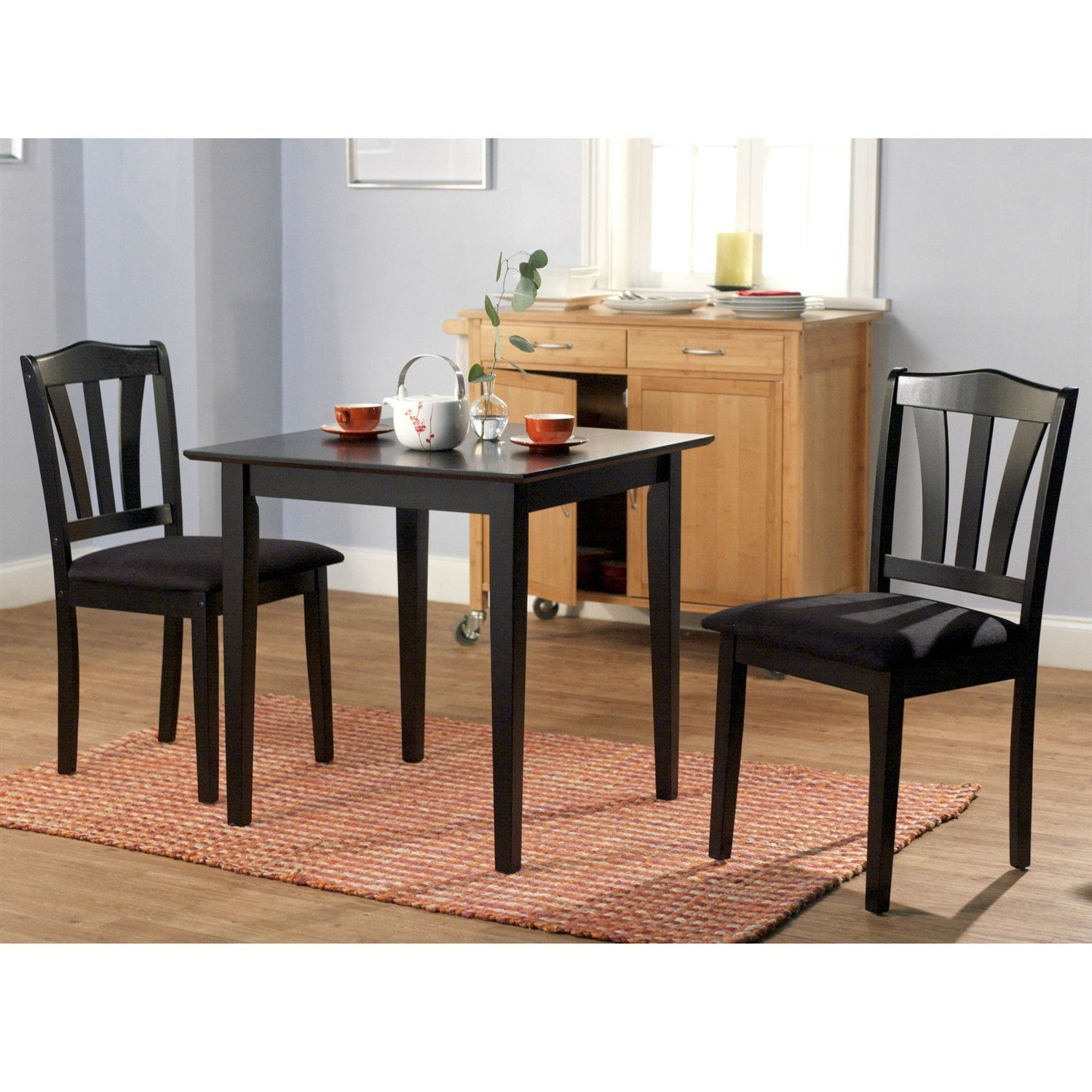 3-Piece Wood Dining Set With Square Table And 2 Chairs In Black ... pertaining to 3-Piece Table Set For Dining Table And 2 Dinette Chairs