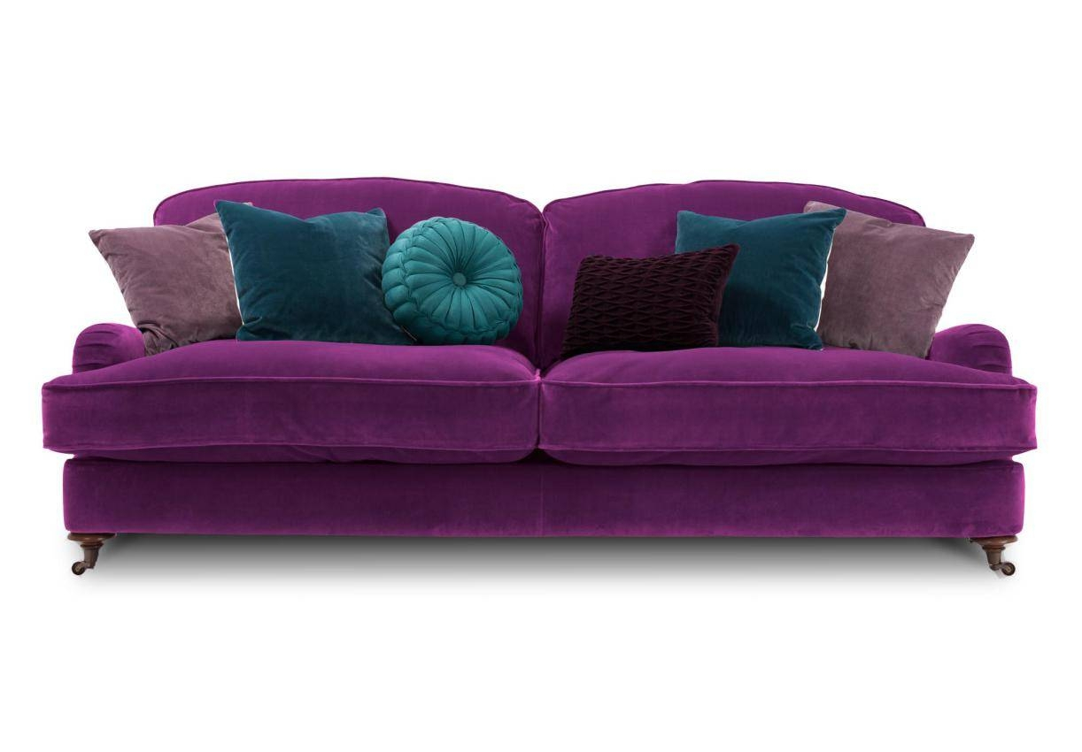 30 Best Collection Of Velvet Purple Sofas with 52" Dark Purple Velvet Curved Striped Sofa And Toss Pillows With Platinum Legs