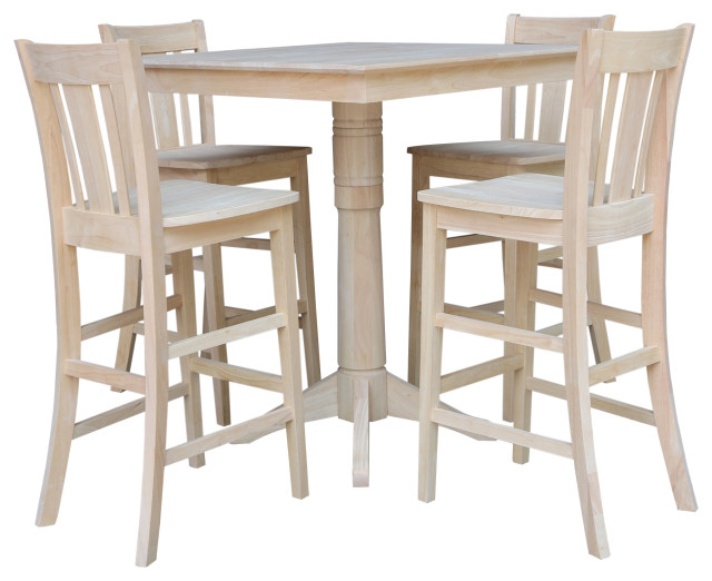 36" X 36" Square Top Pedestal Table With 4 Bar Height Stools (Set Of 5 ... throughout 36" X 36" Unfinished Solid Wood Square Top Pedestal Table With 4 Chairs