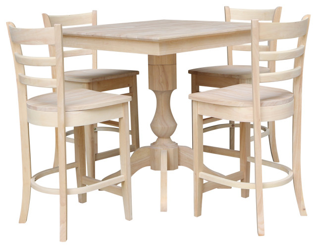 36" X 36" Square Top Pedestal Table With 4 Counter Height Stools (Set ... regarding 36" X 36" Unfinished Solid Wood Square Top Pedestal Table With 4 Chairs