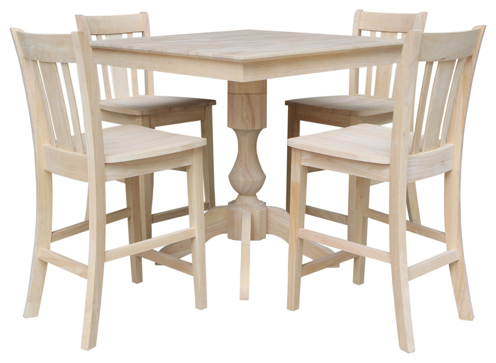 36" X 36" Square Top Pedestal Table With 4 Counter Height Stools (Set ... regarding The Versatility of Unfinished Wood Tables Exploring Customization Options