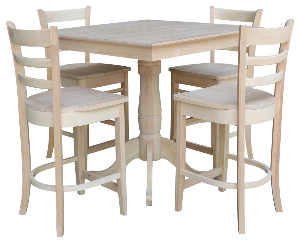 36" X 36" Square Top Pedestal Table With 4 Counter Height Stools (Set ... with regard to The Versatility of Unfinished Wood Tables Exploring Customization Options