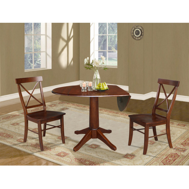 42" Round Top Pedestal Table With Two Chairs, Espresso - Transitional ... pertaining to 42" Round Top Pedestal Table With Two Chairs, Unfinished