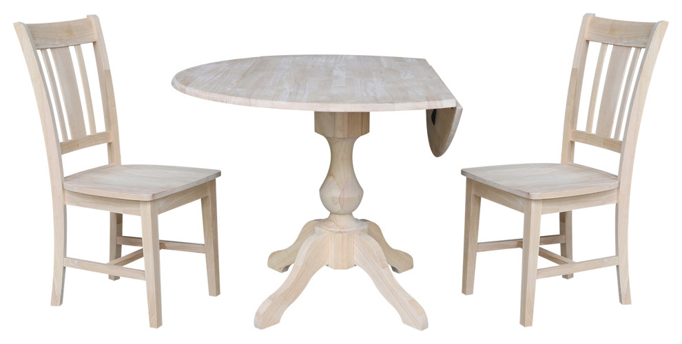 42" Round Top Pedestal Table With Two Chairs, Unfinished - Transitional ... intended for 42" Round Top Pedestal Table With Two Chairs, Unfinished