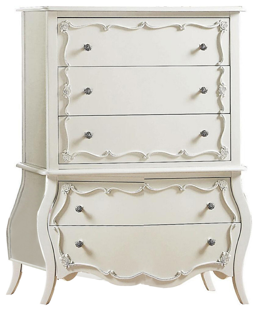 5 Drawers Chest With Nickel Rose Handle, Pearl White - Traditional ... pertaining to 6 Drawers Dresser With Nickel Rose Handle, Pearl White