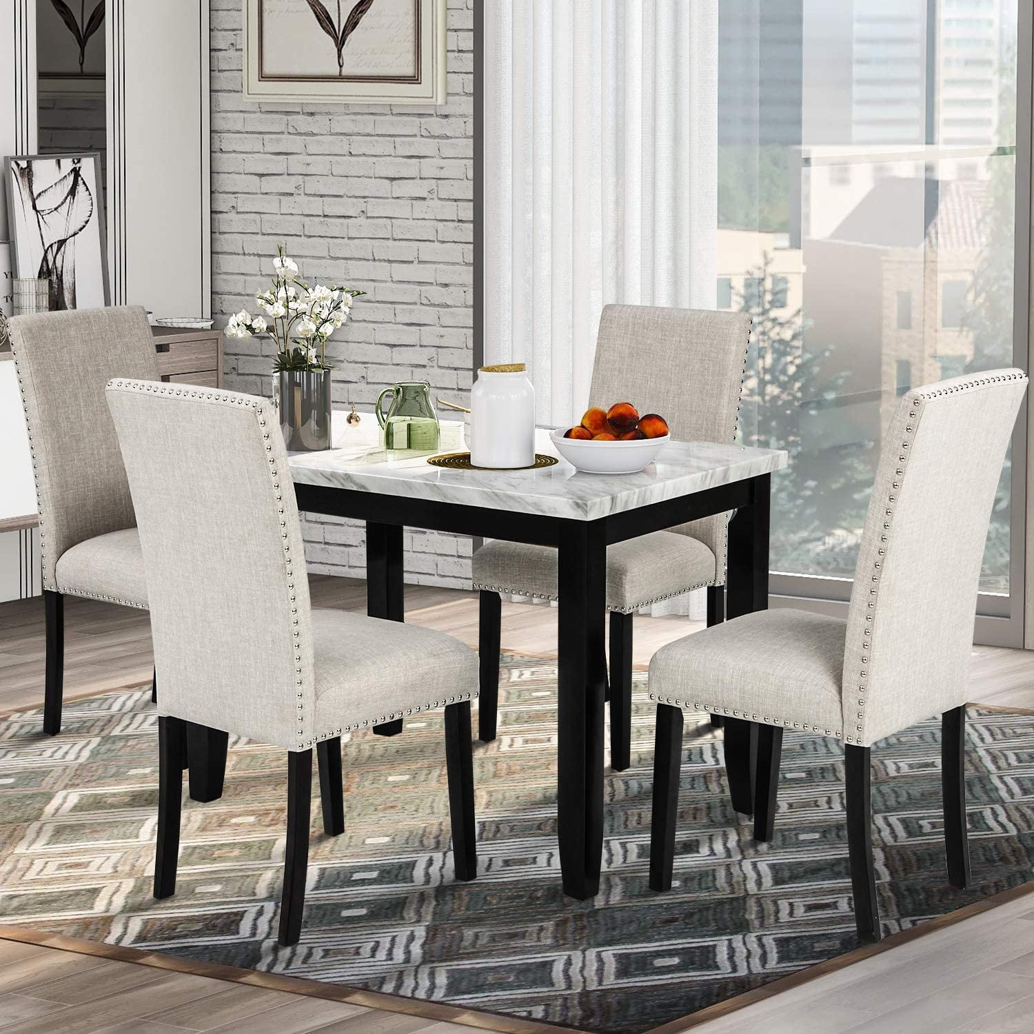 5 Piece Dining Table Set Counter Height Faux Marble Home Kitchen ... with Creating a Welcoming Dining Space: Design Ideas for Every Home