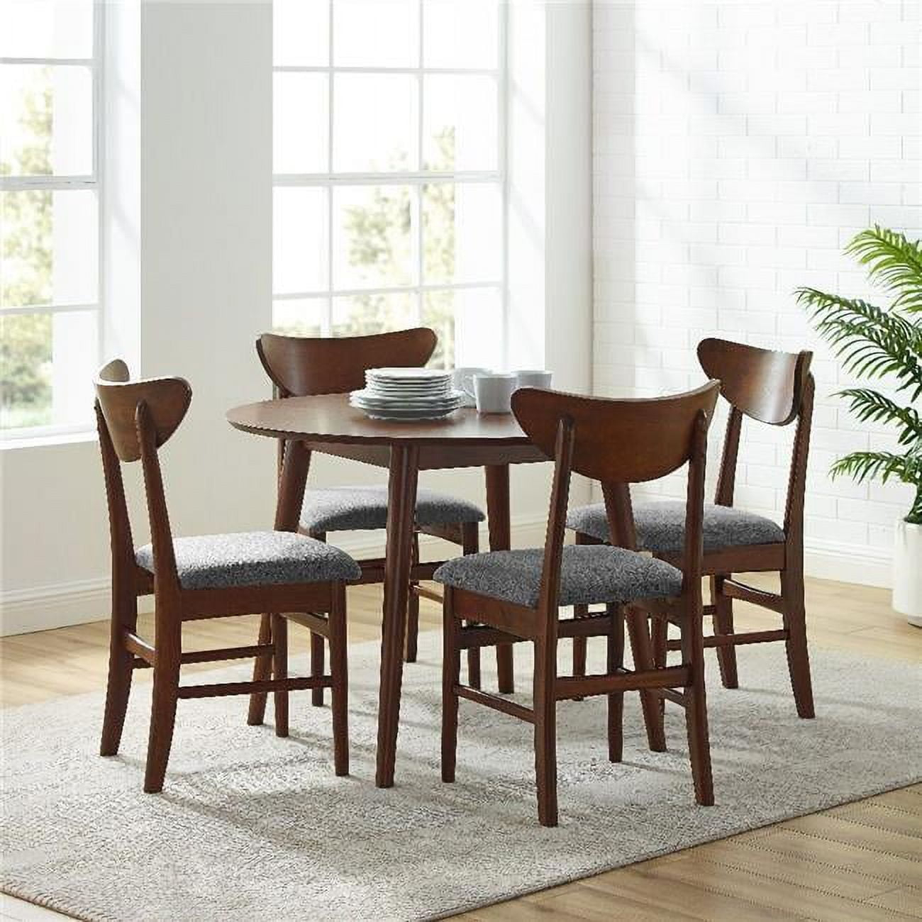 5 Piece Landon Round Dining Set With Table & 4 Wood Chairs - Mahogany ... in 5-Piece Table Set, Table And 4 Wooden Chairs, Black/Cherry