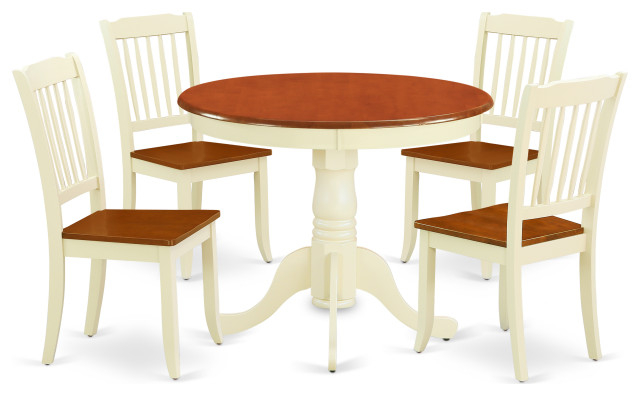 5-Piece Round 36" Table And 4 Vertical Slatted Chairs - Traditional ... throughout 5-Piece Round 36" Table And 4 Vertical Slatted Chairs