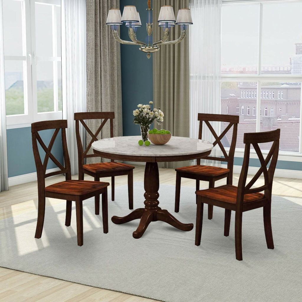 5 Pieces Retro Dining Table And Chairs Set For 4 Persons, Round Solid ... for Beyond the Surface A Deep Dive into the Materials and Design of Dining Sets