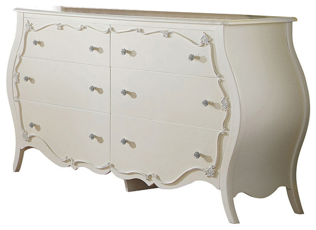 6 Drawers Dresser With Nickel Rose Handle, Pearl White - Traditional ... inside 5 Drawers Chest With Nickel Rose Handle, Pearl White