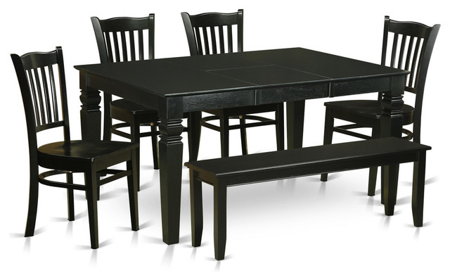 6-Piece Dining Room Set, Table And 4 Kitchen Chairs And Bench ... for Beyond the Basics Exploring Materials and Styles in 6-Piece Dining Room Sets