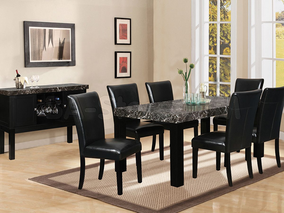 7 Piece Black Marble Dining Table | Black Dining Room Set (Table With ... throughout 7-Piece S Dining Set, Table And 6 Kitchen Chairs, Black