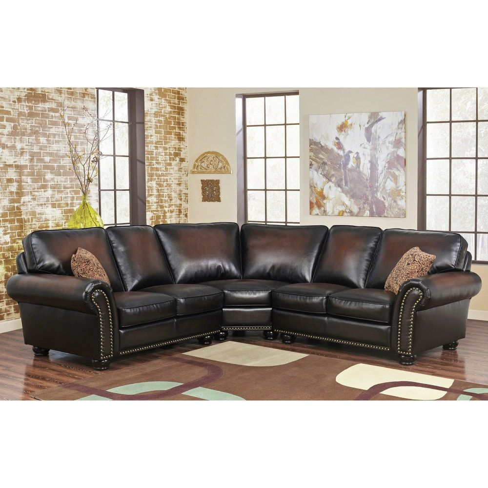Abbyson Melrose Bonded Leather 3-Piece Sectional (Brown - Traditional ... for Benzara Bm168760 Plushed Bonded Leather 3 Pieces Sectional Set, Brown