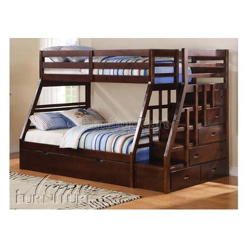 Acme 37015 Jason Twin/Full Bunk Bed With Storage Ladder And Trundle ... within Jason Bunk Bed With Storage Ladder And Trundle, Espresso, Twin Over Full