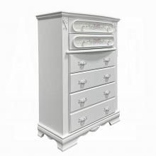 Acme Bd01642 Flora White Finish Wood Floral Motif Design 5 Drawer Tall ... for Acme Flora Dresser With Door, White Finish