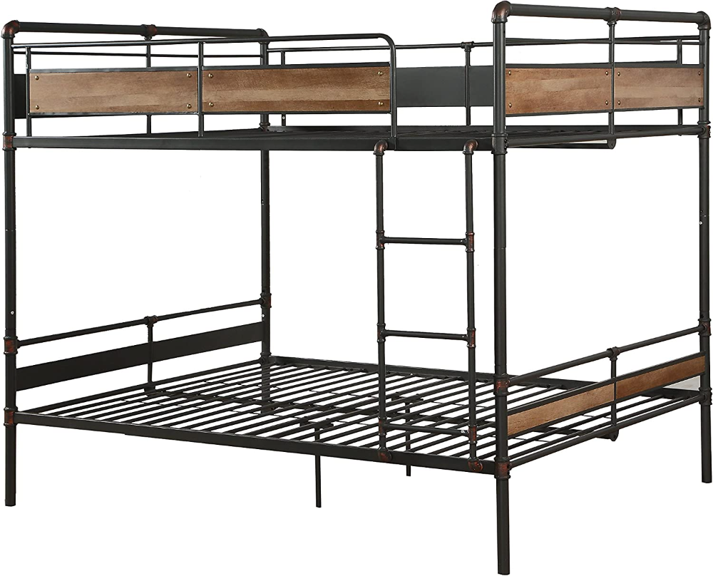Acme Brantley Ii Queen Over Queen Metal Bunk Bed In Sandy Black | Metal ... regarding Brantley Metal Bunk Bed, Sandy Black And Silver, Full Bed Over Queen Bed