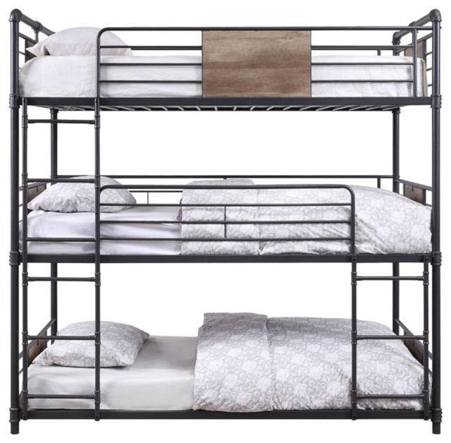 Acme Brantley Metal Frame Triple Bunk Bed In Sandy Black - Industrial ... with regard to Brantley Metal Bunk Bed, Sandy Black And Silver, Full Bed Over Queen Bed