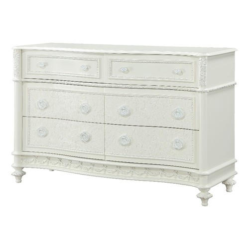 Acme Dorothy Transitional Wood 6 Drawers Dresser In Ivory Finish | Ebay inside Acme Dorothy Chest