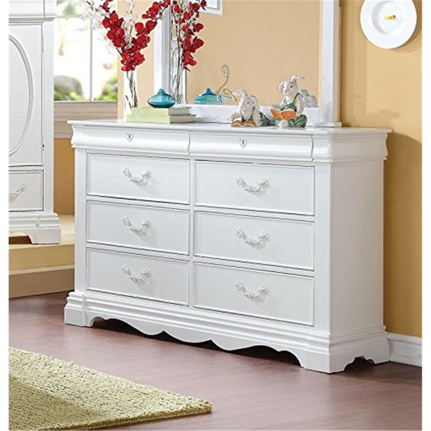 Acme Estrella Dresser, White-Color:white,Quantity:1,Style:traditional ... pertaining to Acme Flora Dresser With Door, White Finish