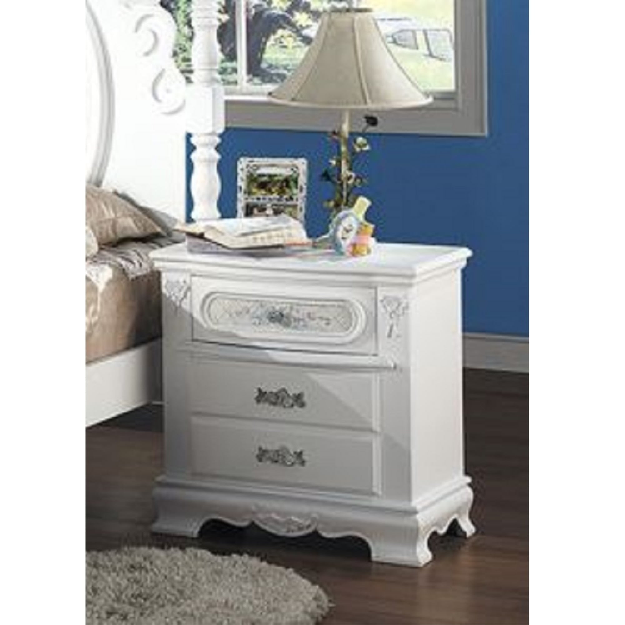 Acme Flora Nightstand, White Finish - Walmart.com throughout Choosing the Right White Finish for Your ACME Flora Dresser