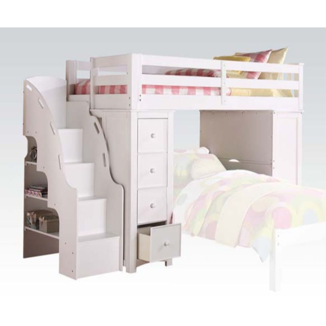 Acme Freya Loft Bed - Etsy with Acme Freya Solid Wood Storage Loft Bed With Bookshelf Ladder In White
