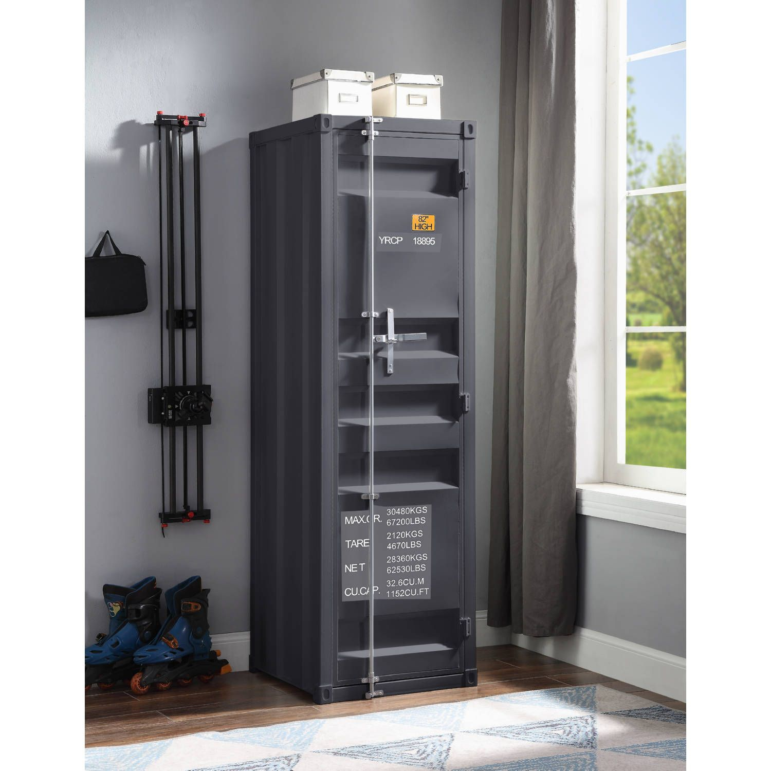 Acme Furniture 35926 Cargo 1 Door Armoire Wardrobe Gunmetal Metal ... within The Ultimate Guide to Organizing with an ACME Blue Wardrobe