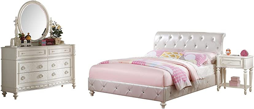 Acme Furniture Dorothy Ivory Tufted White Faux Leather 4-Piece Bedroom ... pertaining to Choosing the Right ACME Dorothy Dresser for Your Home Considerations