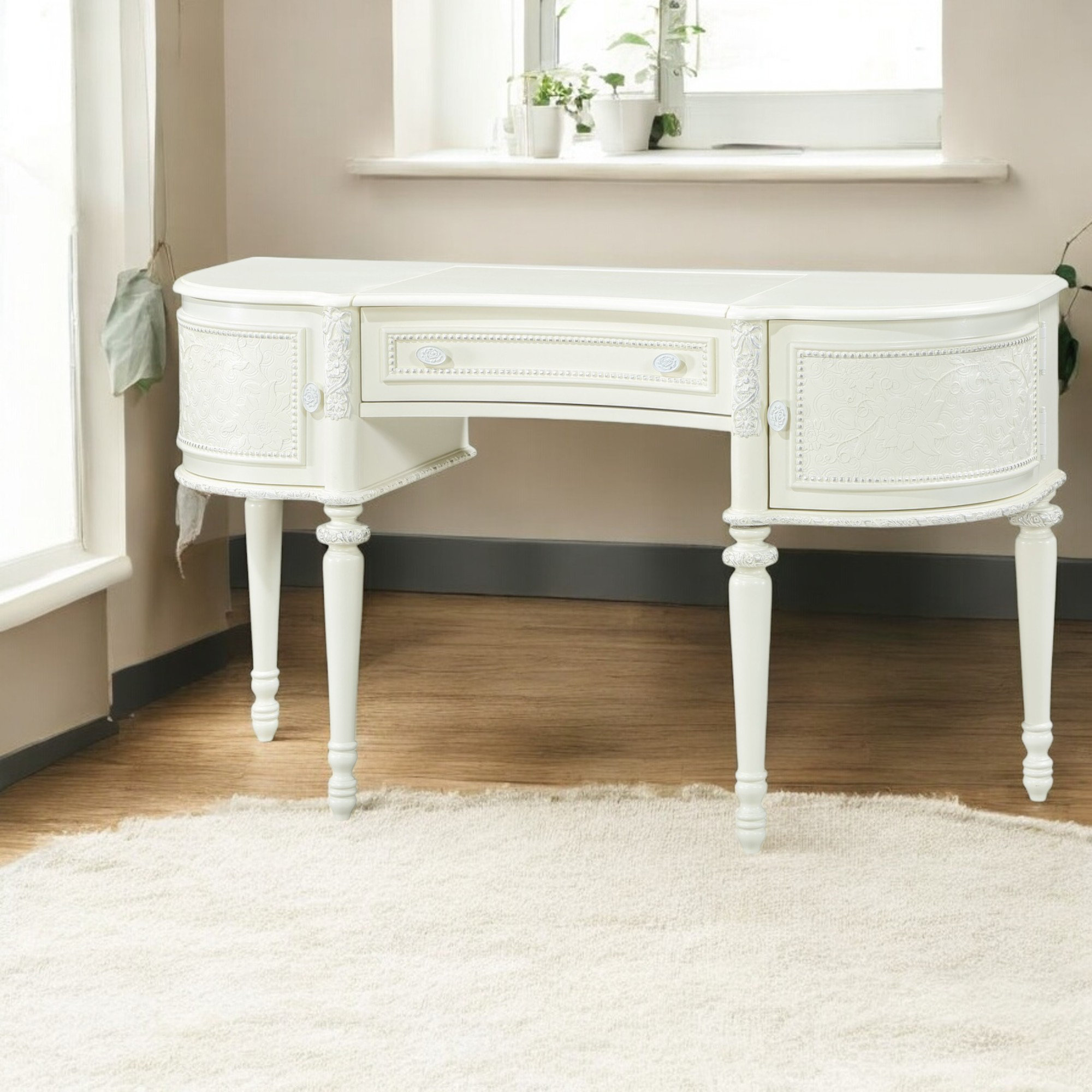Acme Furniture Dorothy Transitional 52"L Half Moon Vanity Desk With ... in Acme Dorothy Chest