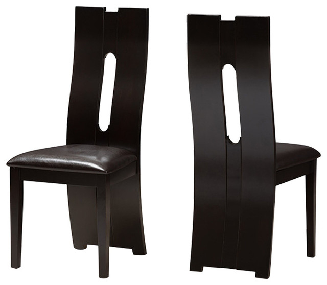 Alani Modern Dark Brown Faux Leather Upholstered Dining Chair, Set Of 2 ... pertaining to Ancel Modern And Contemporary Dark Brown Faux Leather Upholstered And Dark