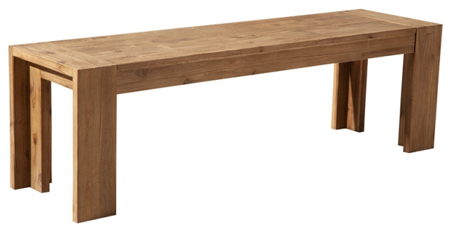 Alpine Furniture Seashore Wood Dining Bench In Antique Natural (Brown ... throughout Alpine Furniture Seashore Fixed Wood Top Dining Table In Antique Natural (Brown)