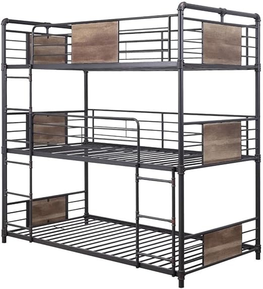 Amazon.com: Acme Brantley Metal Frame Triple Bunk Bed In Sandy Black ... inside Brantley Metal Bunk Bed, Sandy Black And Silver, Full Bed Over Queen Bed