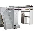 Amazon.com: Acme Freya Solid Wood Storage Loft Bed With Bookshelf ... regarding Acme Freya Solid Wood Storage Loft Bed With Bookshelf Ladder In White