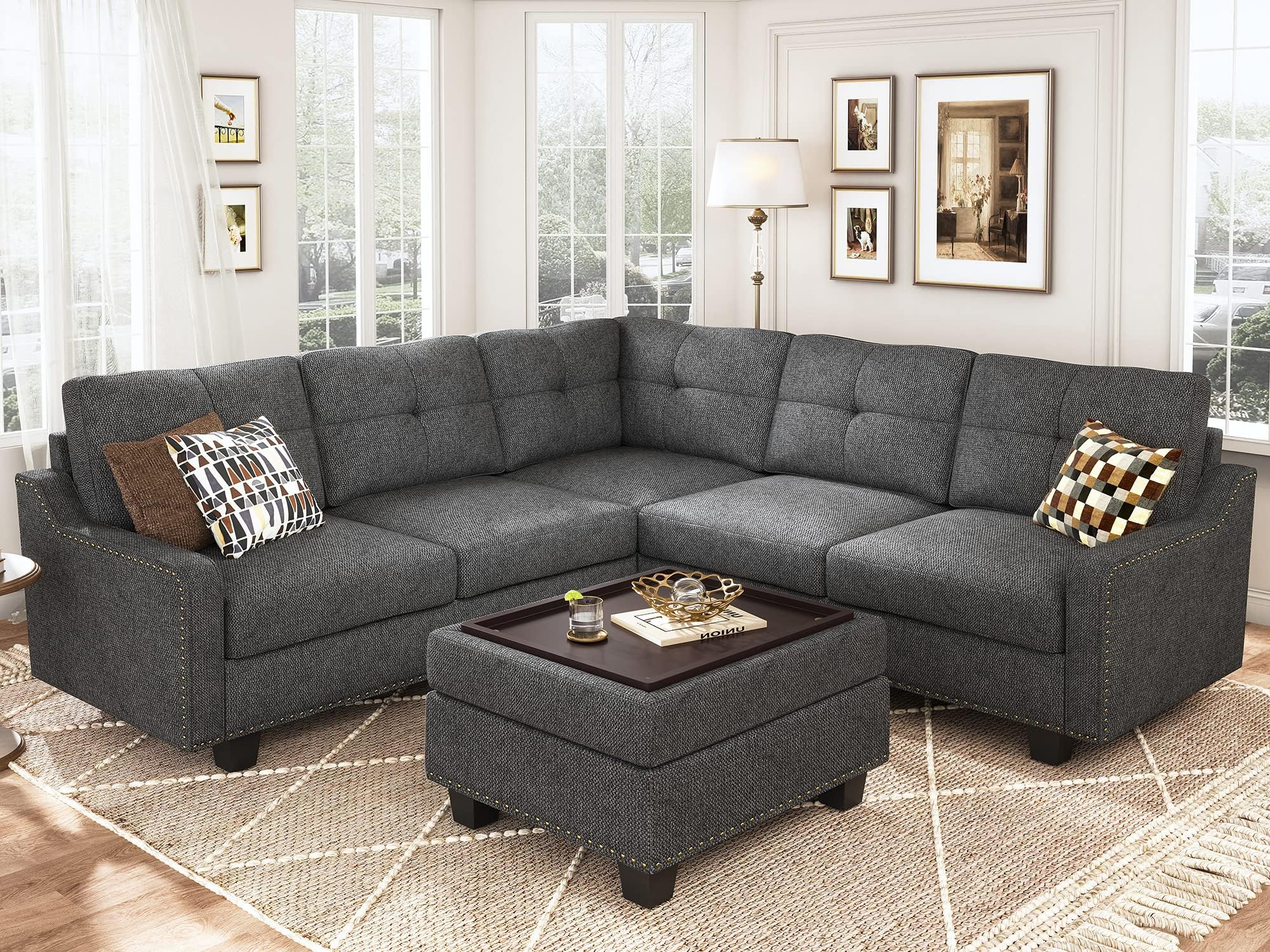 Amazon.com: Bowery Hill Modern 6-Pc Fabric Modular Sectional Sofa With ... within Elevating Your Space with an Ivory Sectional Exploring the Bowery Hill Options