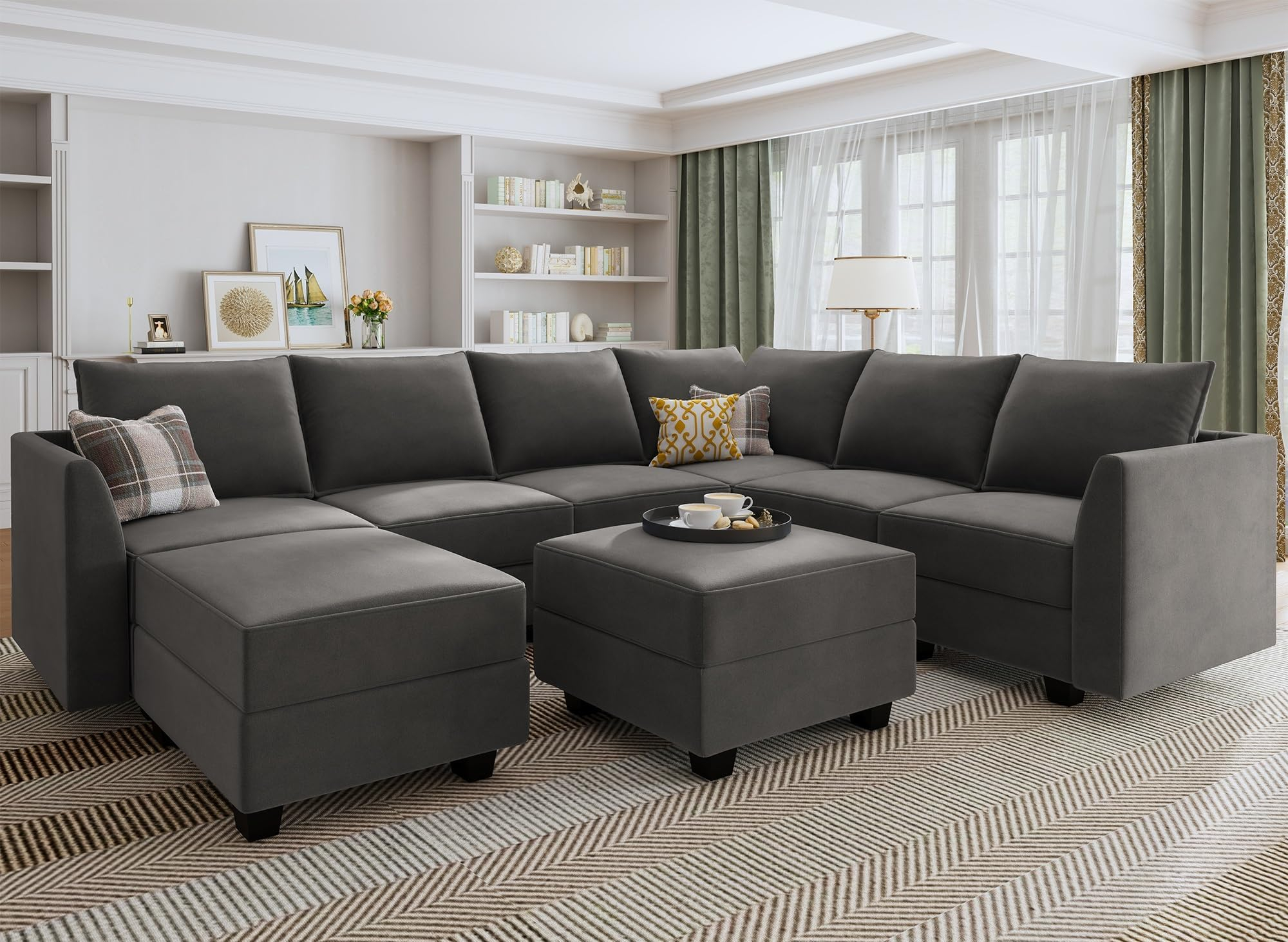 Amazon.com: Bowery Hill Modern 7-Pc Fabric Sectional Sofa And Ottoman ... with Bowery Hill Fabric Sectional In Ivory