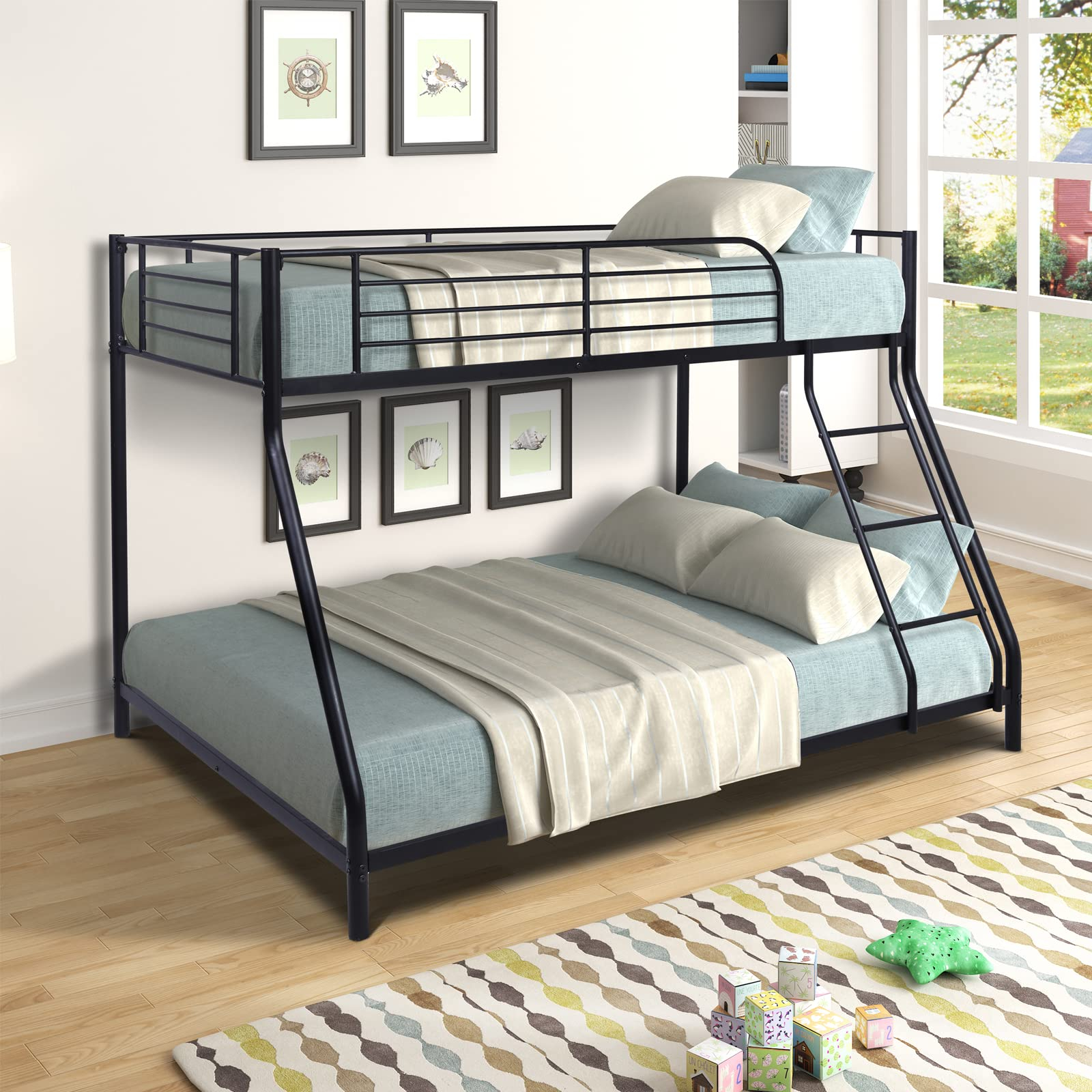 Amazon.com: Bunk Beds Twin Over Full, Heavy Duty Metal Bed Frame With ... pertaining to Maximizing Space with a Linon Twin Over Twin Bunk Bed