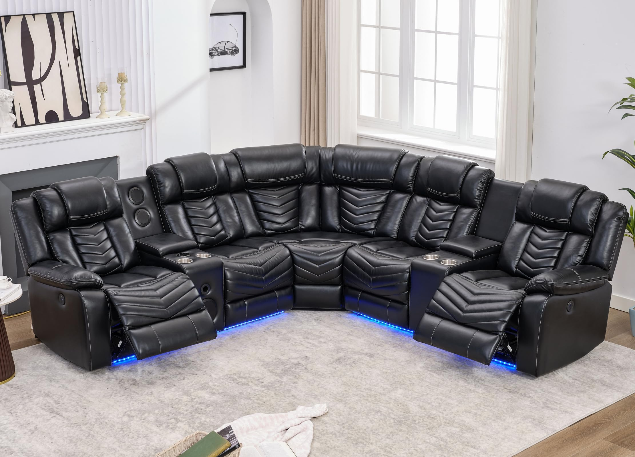 Amazon.com: Comfort Stretch Power Recliner Sectional Sofa Couches With ... pertaining to Maximizing Comfort and Space The Modern Design of the Bowery Hill Sectional