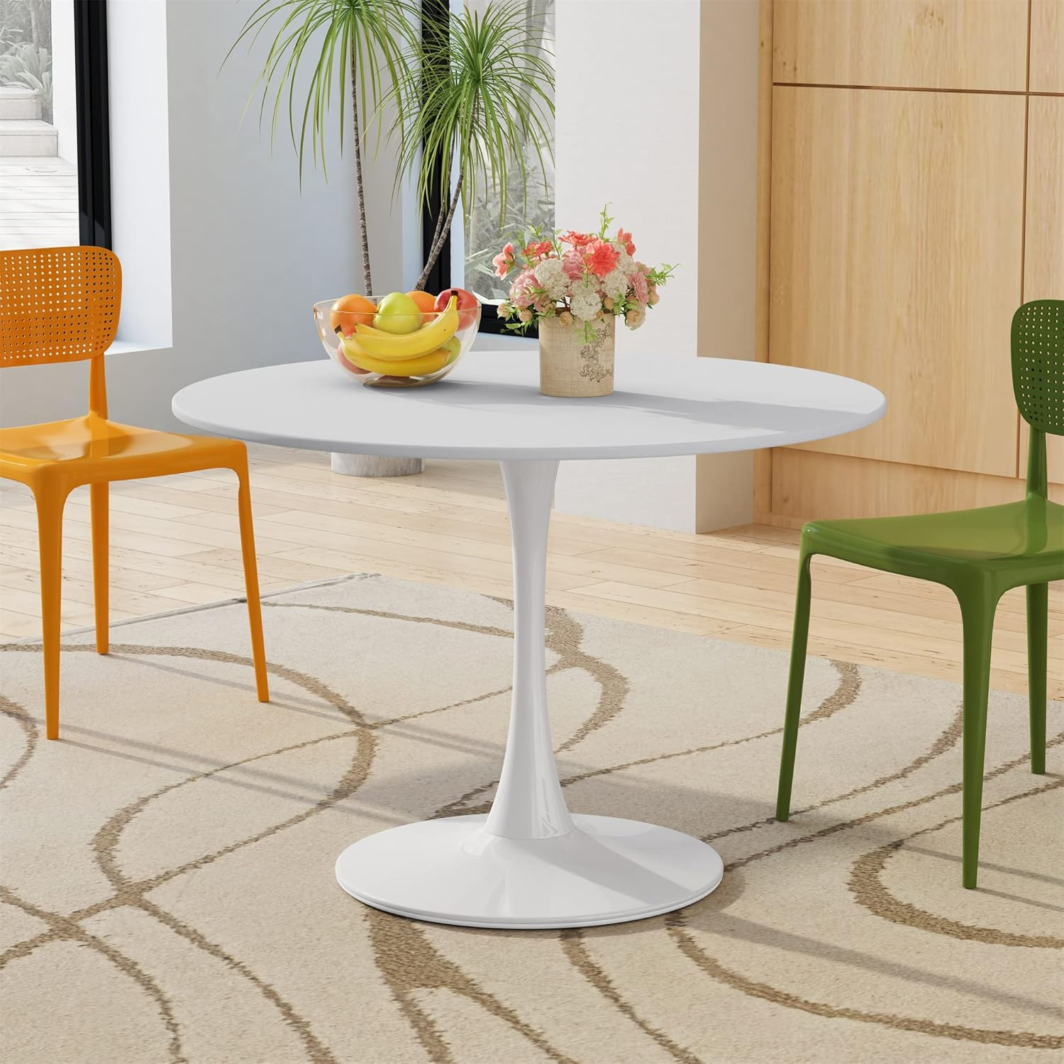 Amazon.com - Dklgg 42" Modern Round Dining Table With Mdf Table Top ... with regard to Bristol Dining Table, White Base With 27 Round Light Natural Mdf Top