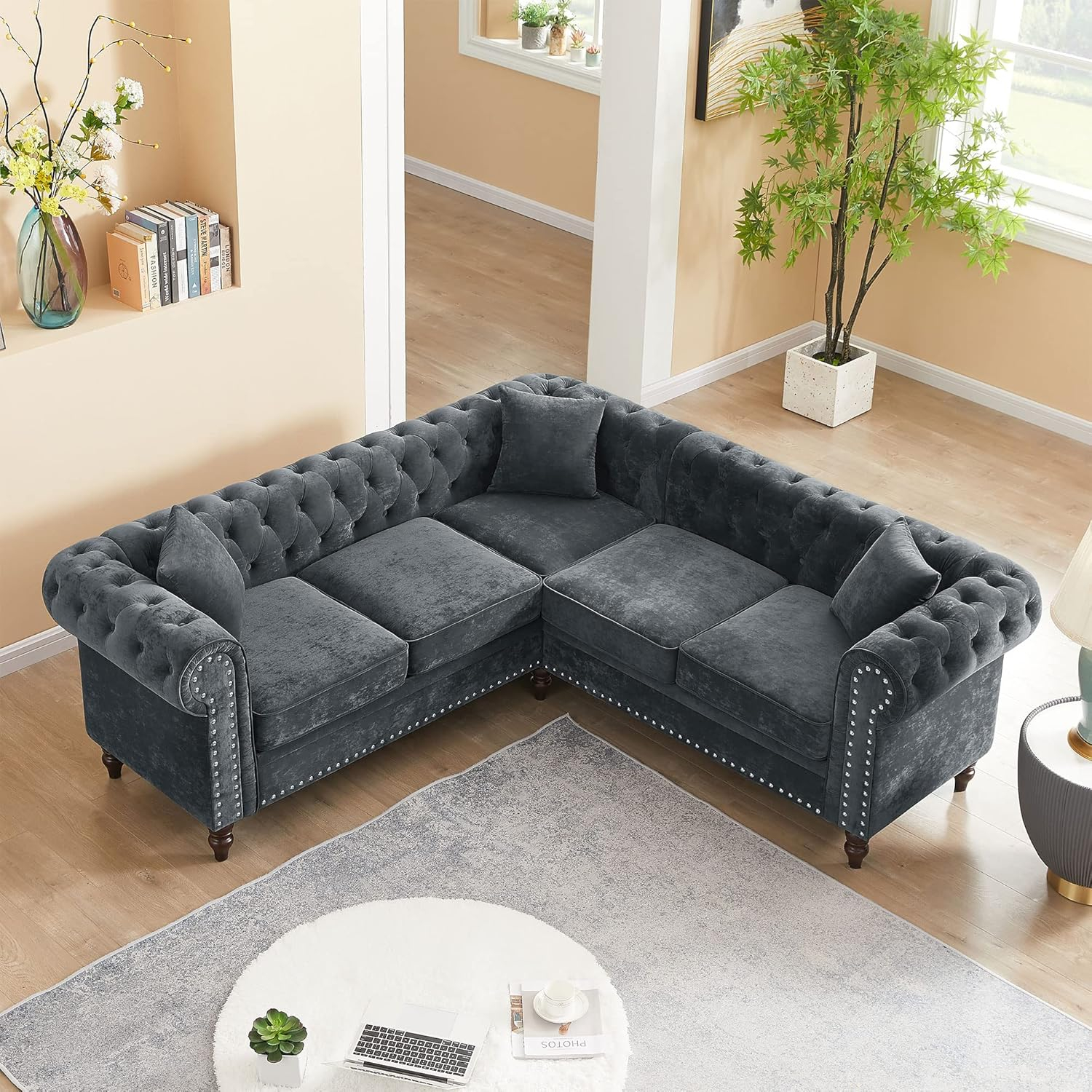 Amazon.com: Fanye 80" Symmetrical Sectional Sofa,Button Tufted Velvet ... with regard to The Timeless Appeal of Midcentury Modern Furniture A Deep Dive