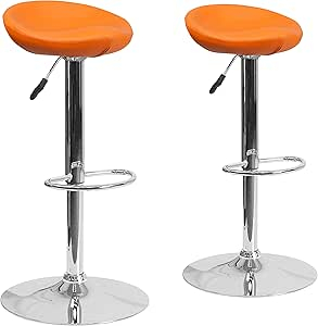 Amazon.com: Flash Furniture 2 Pk. Contemporary Orange Vinyl Adjustable ... pertaining to 2 Pk. Contemporary Orange Vinyl Adjustable Height Barstool With Chrome Base