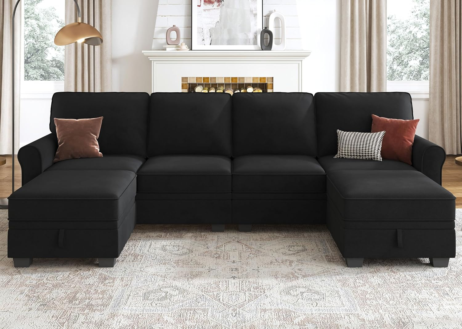 Amazon.com: Honbay Sectional Sofa With Storage Seat Velvet U Shaped ... inside Beyan Signature Valencia 126" 3-Piece Velvet U-Shaped Sectional In Black